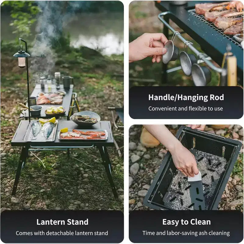 Naturehike Tavolo Portatile IGT con Barbecue a Carbonella, Tavolo Pieghevole da Campeggio e Barbecue con Estensione da Scrivania e Supporto per Lanterna