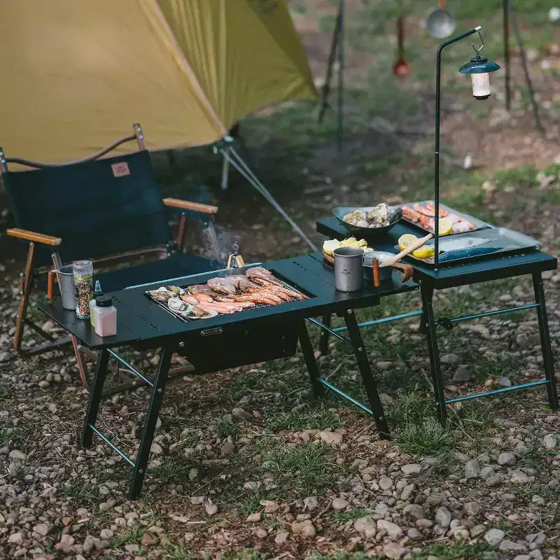 Naturehike Tavolo Portatile IGT con Barbecue a Carbonella, Tavolo Pieghevole da Campeggio e Barbecue con Estensione da Scrivania e Supporto per Lanterna