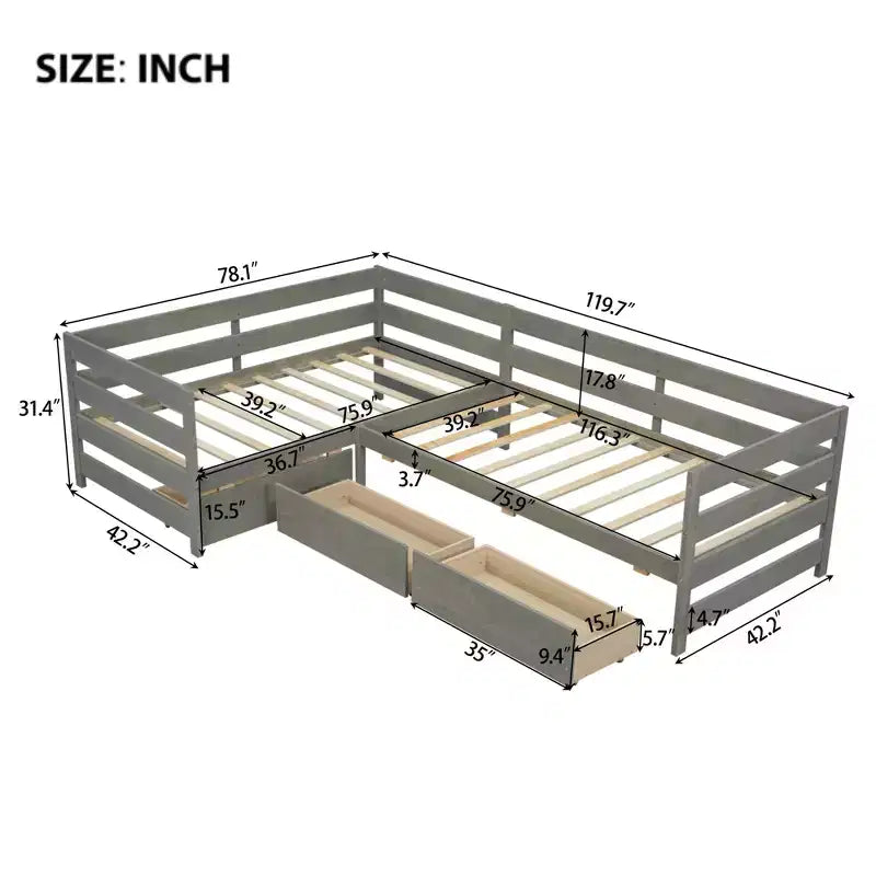 Divano Letto a L, Misura Singola, con 3 Cassetti Portaoggetti, Struttura in Legno - ModernLuxe