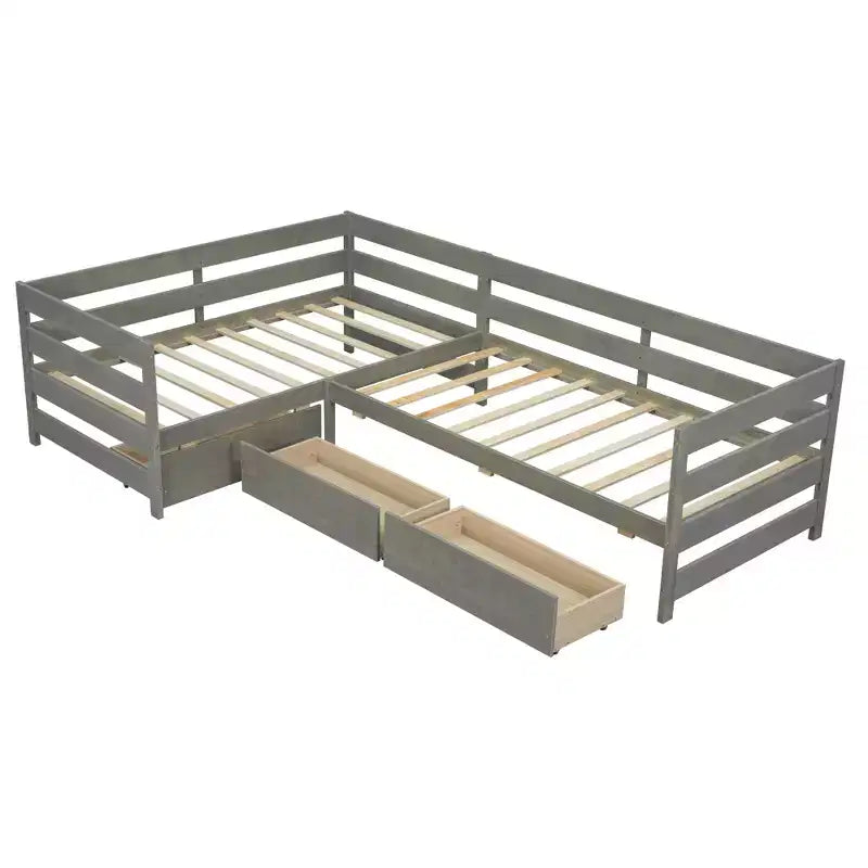 Divano Letto a L, Misura Singola, con 3 Cassetti Portaoggetti, Struttura in Legno - ModernLuxe