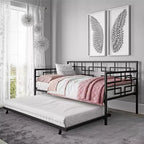 RealRooms Penelope Letto a Giorno Geometrico in Metallo con Rotelle, Matrimoniale, Nero