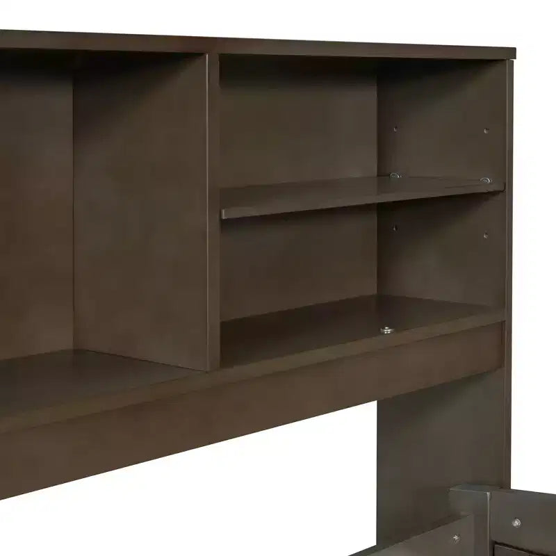 Divano Letto Matrimoniale in Legno Whisen con 2 Comodini, Ripiani Superiori e 4 Cassetti