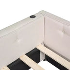 Letto a piattaforma Queen Size, struttura del letto in legno imbottita con porte USB e 2 cassetti, beige - ModernLuxe