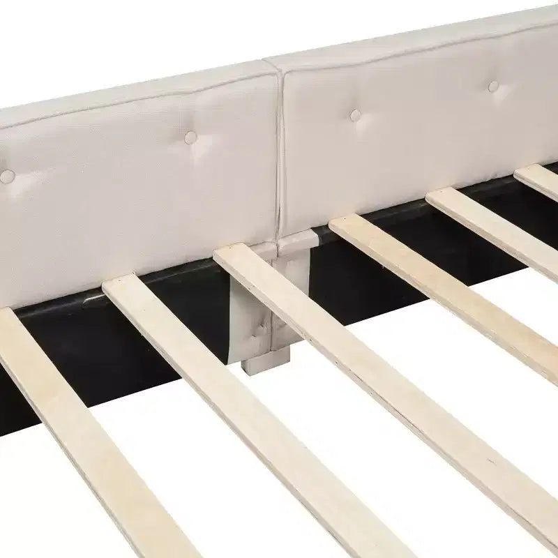 Letto a piattaforma Queen Size, struttura del letto in legno imbottita con porte USB e 2 cassetti, beige - ModernLuxe