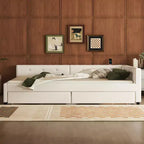 Letto a piattaforma Queen Size, struttura del letto in legno imbottita con porte USB e 2 cassetti, beige - ModernLuxe