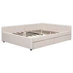Letto a piattaforma Queen Size, struttura del letto in legno imbottita con porte USB e 2 cassetti, beige - ModernLuxe