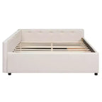 Letto a piattaforma Queen Size, struttura del letto in legno imbottita con porte USB e 2 cassetti, beige - ModernLuxe