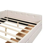 Letto a piattaforma Queen Size, struttura del letto in legno imbottita con porte USB e 2 cassetti, beige - ModernLuxe