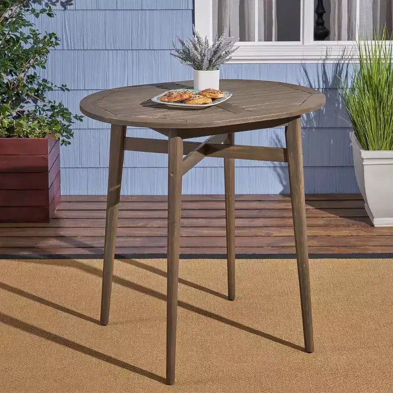 GDFStudio Outdoor Acacia Wood Round Bar Table with Tapered Leg