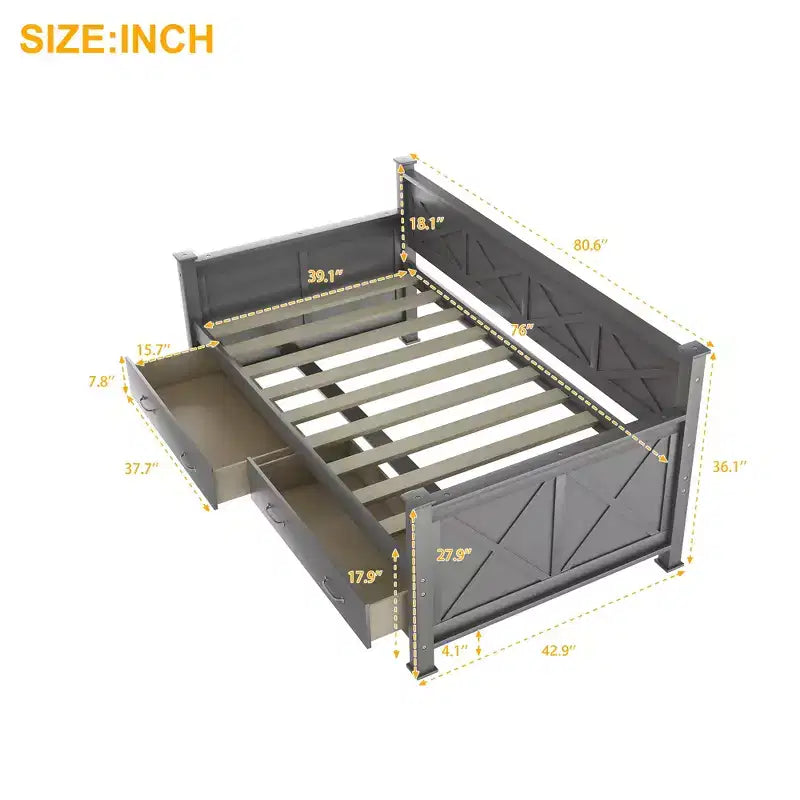 Letto da giorno in legno Whisen, stile casual moderno e rustico, una piazza e mezza