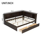 Daybed in legno Full Size Whisen con ripiani portaoggetti, USB, LED e letto estraibile a rotelle