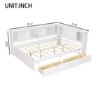 Daybed in legno Full Size Whisen con ripiani portaoggetti, USB, LED e letto estraibile a rotelle