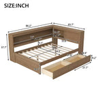 Daybed in legno Full Size Whisen con ripiani portaoggetti, USB, LED e letto estraibile a rotelle