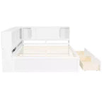 Daybed in legno Full Size Whisen con ripiani portaoggetti, USB, LED e letto estraibile a rotelle