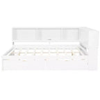 Daybed in legno Full Size Whisen con ripiani portaoggetti, USB, LED e letto estraibile a rotelle