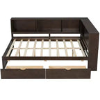 Daybed in legno Full Size Whisen con ripiani portaoggetti, USB, LED e letto estraibile a rotelle