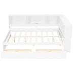 Daybed in legno Full Size Whisen con ripiani portaoggetti, USB, LED e letto estraibile a rotelle