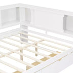 Daybed in legno Full Size Whisen con ripiani portaoggetti, USB, LED e letto estraibile a rotelle