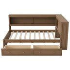 Daybed in legno Full Size Whisen con ripiani portaoggetti, USB, LED e letto estraibile a rotelle