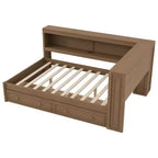 Daybed in legno Full Size Whisen con ripiani portaoggetti, USB, LED e letto estraibile a rotelle