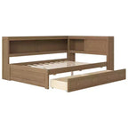 Daybed in legno Full Size Whisen con ripiani portaoggetti, USB, LED e letto estraibile a rotelle