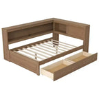 Daybed in legno Full Size Whisen con ripiani portaoggetti, USB, LED e letto estraibile a rotelle