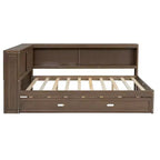 Daybed in legno Full Size Whisen con ripiani portaoggetti, USB, LED e letto estraibile a rotelle