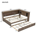 Daybed in legno Full Size Whisen con ripiani portaoggetti, USB, LED e letto estraibile a rotelle