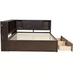 Daybed in legno Full Size Whisen con ripiani portaoggetti, USB, LED e letto estraibile a rotelle