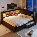 Whisen Full Size Wood Daybed with Storage Shelves, USB, LED, and Trundle