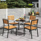 Costway Set da Pranzo per Esterni 6 Pezzi in Legno di Acacia con Panca e 2 Fori per Ombrellone per Patio Esterno