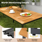 Costway Set da Pranzo per Esterni 6 Pezzi in Legno di Acacia con Panca e 2 Fori per Ombrellone per Patio Esterno