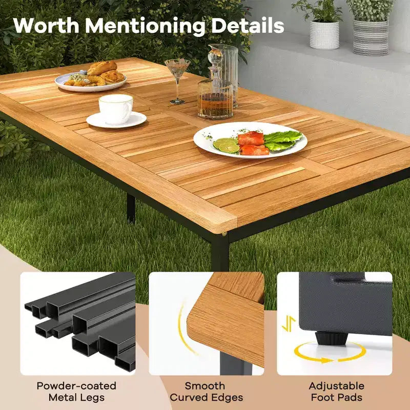 Costway Set da Pranzo per Esterni 6 Pezzi in Legno di Acacia con Panca e 2 Fori per Ombrellone per Patio Esterno