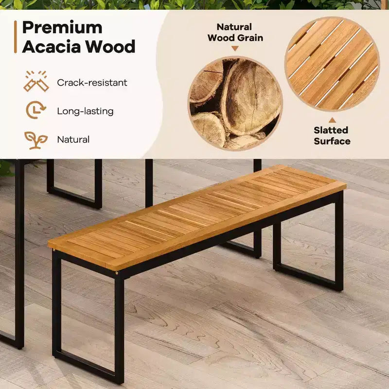 Costway Set da Pranzo per Esterni 6 Pezzi in Legno di Acacia con Panca e 2 Fori per Ombrellone per Patio Esterno