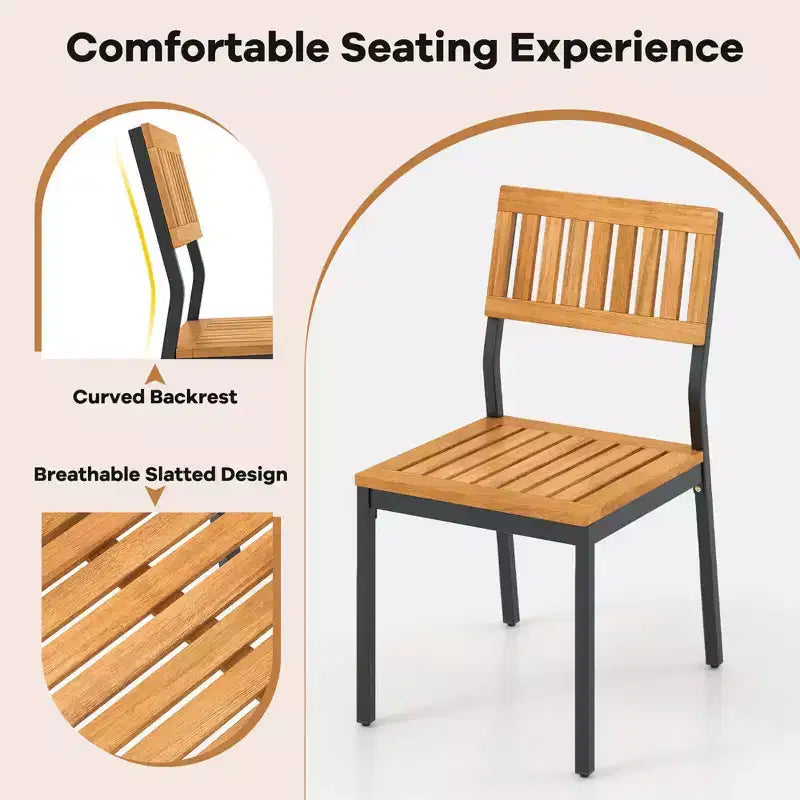 Costway Set da Pranzo per Esterni 6 Pezzi in Legno di Acacia con Panca e 2 Fori per Ombrellone per Patio Esterno