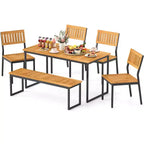 Costway Set da Pranzo per Esterni 6 Pezzi in Legno di Acacia con Panca e 2 Fori per Ombrellone per Patio Esterno