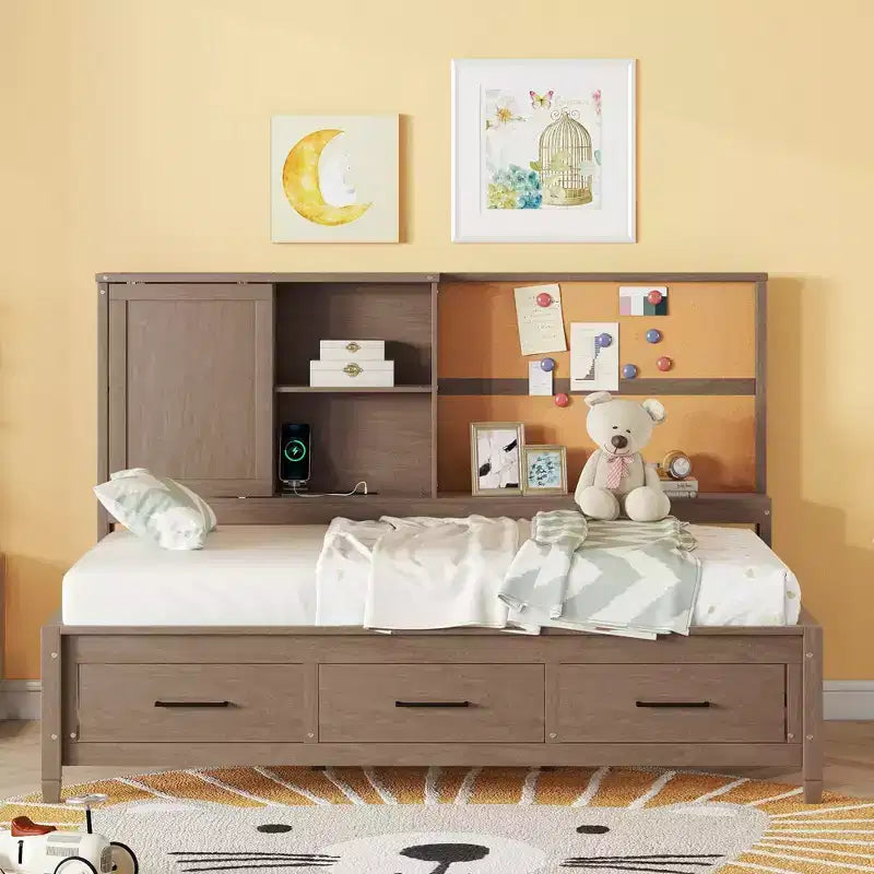 GDFStudio Byron Twin Size Lounge Daybed with Storage Shelves and USB Ports