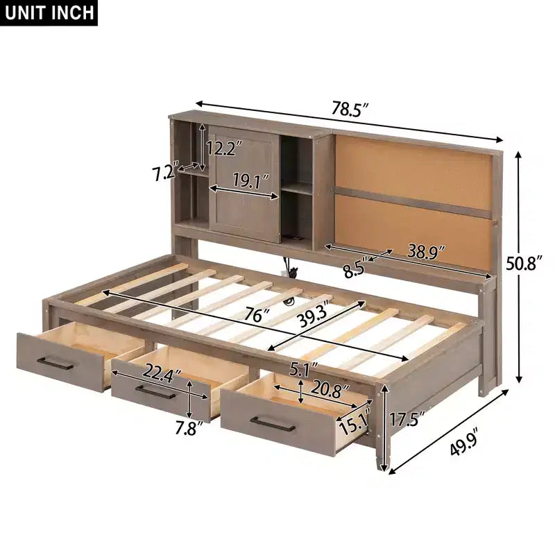 Letto da giorno/divano GDFStudio Byron con mensole e porte USB, dimensioni singole