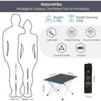Naturehike FT08 Tavolo da campeggio portatile, Tavolo da spiaggia pieghevole ultraleggero in alluminio con borsa per il trasporto per cucina all'aperto, Picnic, Campeggio, Barca, Viaggi