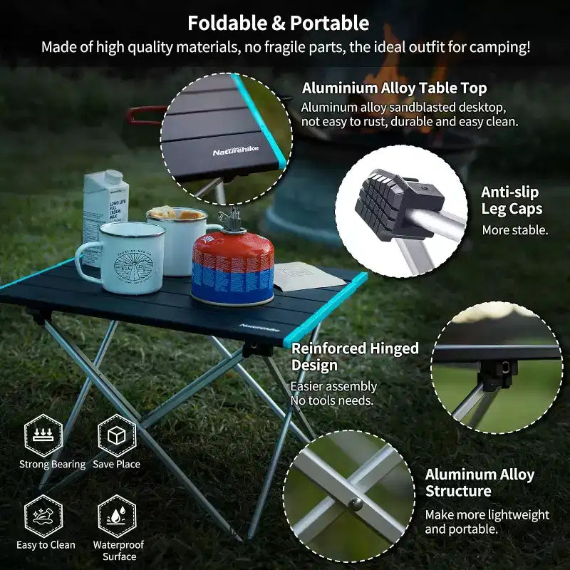 Naturehike FT08 Tavolo da campeggio portatile, Tavolo da spiaggia pieghevole ultraleggero in alluminio con borsa per il trasporto per cucina all'aperto, Picnic, Campeggio, Barca, Viaggi
