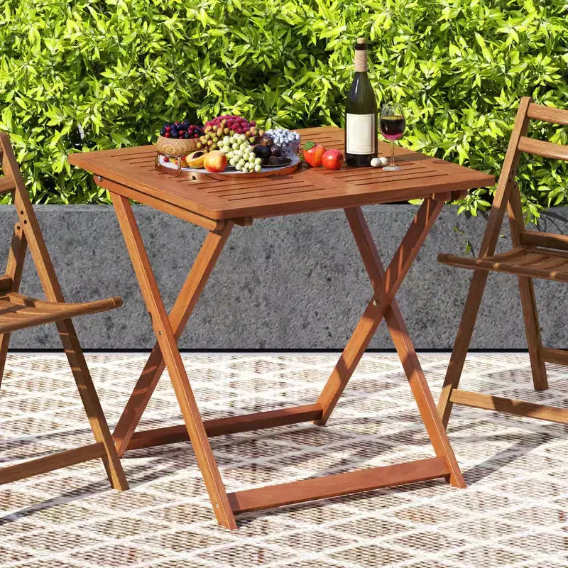 Tavolo da pranzo da esterno Costway 1/2 pz 29.5 x 29.5 con finitura effetto teak e 2 fori per ombrellone per balcone