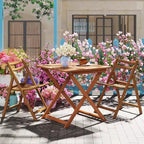 Tavolo da pranzo da esterno Costway 1/2 pz 29.5 x 29.5 con finitura effetto teak e 2 fori per ombrellone per balcone