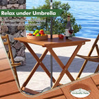 Tavolo da pranzo da esterno Costway 1/2 pz 29.5 x 29.5 con finitura effetto teak e 2 fori per ombrellone per balcone