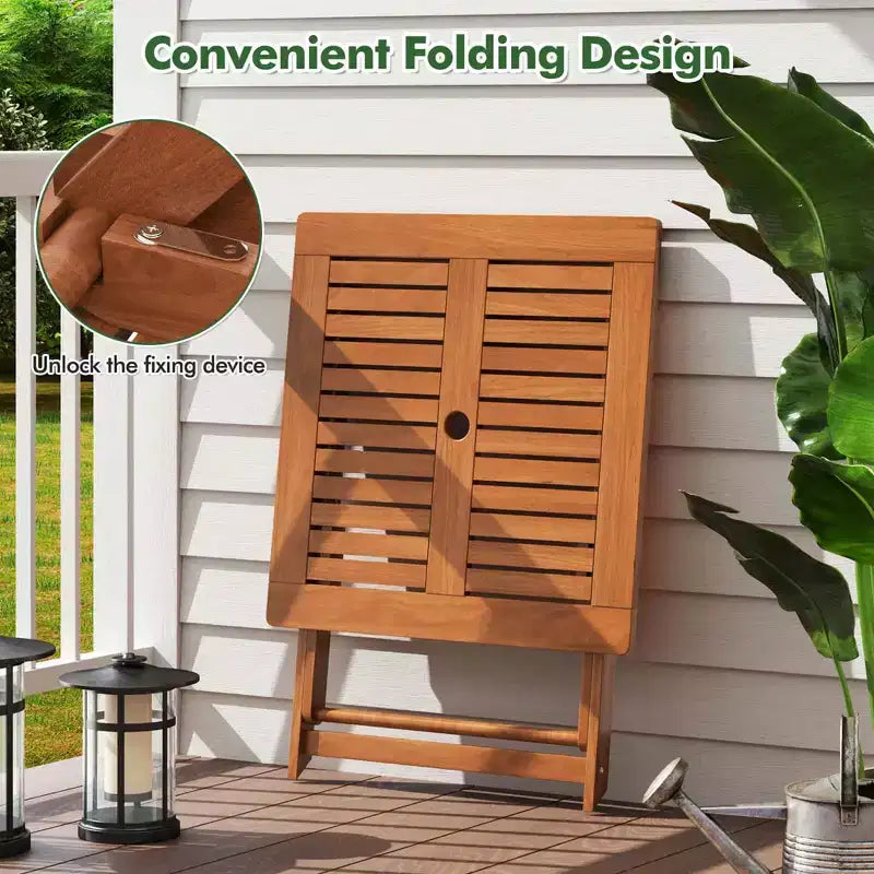 Tavolo da pranzo da esterno Costway 1/2 pz 29.5 x 29.5 con finitura effetto teak e 2 fori per ombrellone per balcone