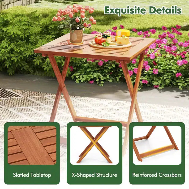 Tavolo da pranzo da esterno Costway 1/2 pz 29.5 x 29.5 con finitura effetto teak e 2 fori per ombrellone per balcone