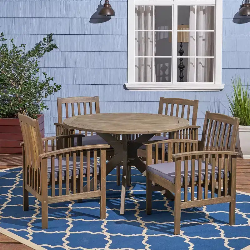 Christopher Knight Home Valence Set da Pranzo da Esterno a 5 Pezzi in Legno di Acacia con Cuscini Resistenti all'Acqua