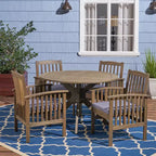 Christopher Knight Home Valence Set da Pranzo da Esterno a 5 Pezzi in Legno di Acacia con Cuscini Resistenti all'Acqua