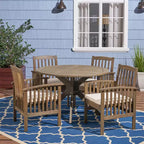 Christopher Knight Home Valence Set da Pranzo da Esterno a 5 Pezzi in Legno di Acacia con Cuscini Resistenti all'Acqua
