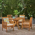 Christopher Knight Home Valence Set da Pranzo da Esterno a 5 Pezzi in Legno di Acacia con Cuscini Resistenti all'Acqua
