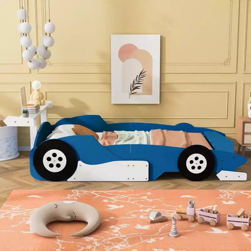 Whisen Letto a Piattaforma Unico a Forma di Auto da Corsa Dimensioni Matrimoniale con Ruote